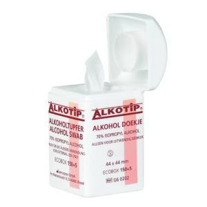 Alcoholdoekjes in praktische dispenser, 150 stuks plus 5 extra doekjes per dispenser