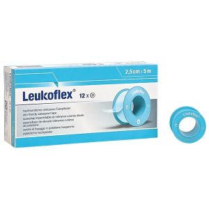 Leukoflex transparante folie-hechtpleister met beschermring, 5 cm x 5 m, 6 stuks