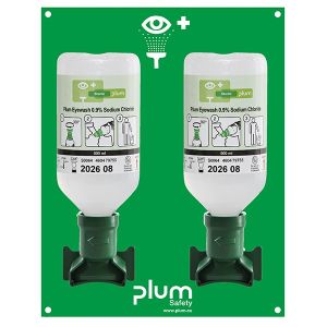 Plum oognoodstation open, compleet, incl. 2 flessen: 1x 200 ml pH-neutraal en 1x 500 ml oogspoeloplossing