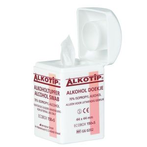 Alkotip alcoholdoekjes 44 x 44 mm in dispenser, 150 + 5 stuks