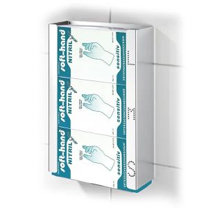 Handschoenbox-dispenser Triple voor 3 dozen, 392 x 96 x 258 mm, roestvast staal