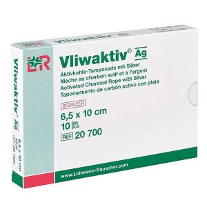 Vliwaaktiv AG actief-koolzuigkompres met zilver, afzonderlijk steriel, 10 x 10 cm, 10 stuks