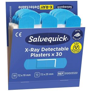 Salvequick X-Ray Detectable pleisters, navulpak: 6 x 30 pleisters (omdoos 10 pakken)