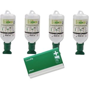 Starter-Set 1, bestaande uit: 4 x Plum oogspoelfles 500 ml A4 4604 en 1 x QuickFix pleisterdispenser leeg A4 5500