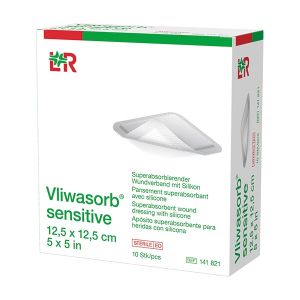 Vliwasorb sensitive wondverband, 12,5 x 12,5 cm, steriel, 10 stuks