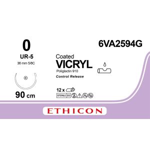 Vicryl gecoat gevlochten violet 0, UR-5 naald, 6VA2594G, 12 stuks