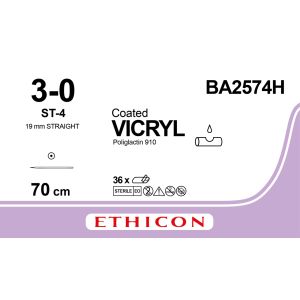 Vicryl gecoat gevlochten violet 3-0, ST-4 naald, BA2574H, 36 stuks