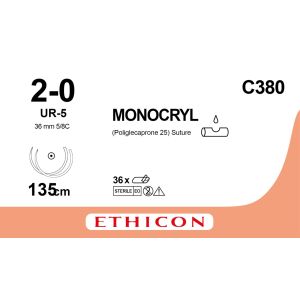 Monocryl violet 2-0, UR-5 naald, C380, 36 stuks