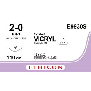 Vicryl gecoat gevlochten violet 2-0, EN-3 naald, E9930S, 12 stuks