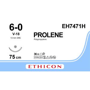 Prolene blauw 6-0, V-18 naald, EH7471H, 36 stuks