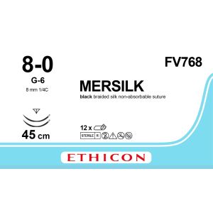 Virgin Silk blauw 8-0, G-6 PRIME naald, FV768, 12 stuks
