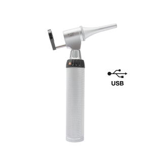 Heine G100 spleetverlichtingskop, BETA4 USB oplaadbaar handvat met USB-kabel en stekker voedingsadapter, specula's en koffer, LED