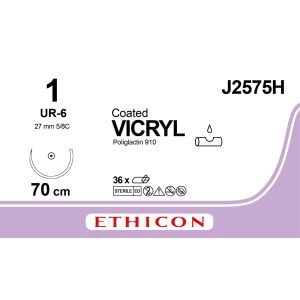 Vicryl gecoat gevlochten violet 1, UR-6 naald, J2575H, 36 stuks