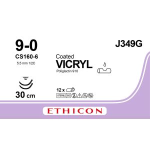 Vicryl gecoat violet 9-0, CS160-6 naald, J349G, 12 stuks