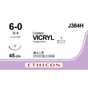 Vicryl gecoat gevlochten violet 6-0, C-3 naald, J384H, 36 stuks