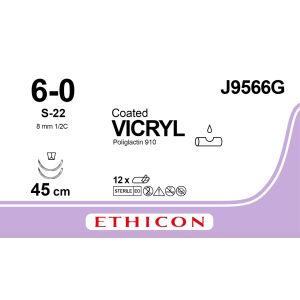 Vicryl gecoat gevlochten violet 6-0, S-22 naald, J9566G, 12 stuks