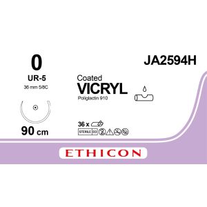 Vicryl gecoat gevlochten violet 0, UR-5 naald, JA2594H, 36 stuks