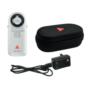 Heine DELTAone dermatoscoop met contactplaat met schaalverdeling, USB-kabel, netadapter, harde koffer (wit)