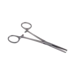 Kocher linkshandige arterieklem 1x2 tanden 14 cm recht RVS