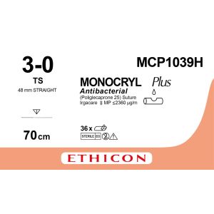 Monocryl Plus ongekleurd 3-0, TS naald, MCP1039H, 36 stuks