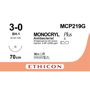 Monocryl Plus violet 3-0, SH-1 naald, MCP219G, 12 stuks