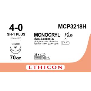 Monocryl Plus violet 4-0, SH-1 PLUS VB naald, MCP3218H, 36 stuks
