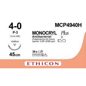 Monocryl Plus ongekleurd 4-0, P-3 VB naald, MCP4940H, 36 stuks