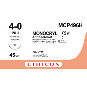 Monocryl Plus ongek. 4-0, PS-2 PRIME MP naald, MCP496H, 36 stuks