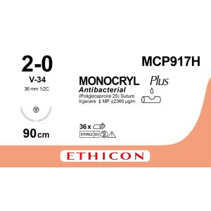 Monocryl Plus violet 2-0, V-34 naald, MCP917H, 36 stuks