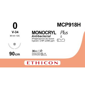 Monocryl Plus violet 0, V-34 naald, MCP918H, 36 stuks