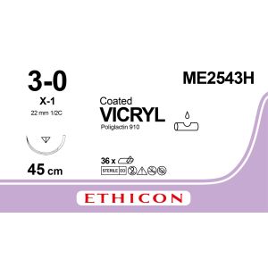 Vicryl gecoat violet 3-0, X-1 naald, ME2543H, 36 stuks