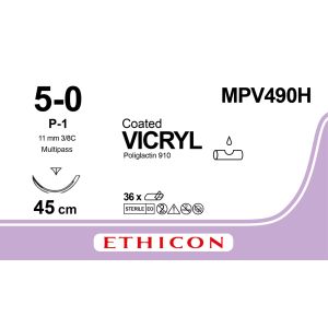 Vicryl gecoat ongekleurd 5-0, P-1 PRIME MP naald, MPV490H, 36 stuks