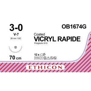 Vicryl Rapide gecoat ongekleurd 3-0, V-7 naald, OB1674G, 12 stuks