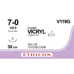 Vicryl gecoat gevlochten violet 7-0, GS-9 naald, V119G, 12 stuks