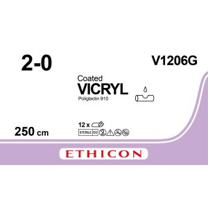 Vicryl violet 2-0, LIGAPAK naald, V1206G, 12 stuks