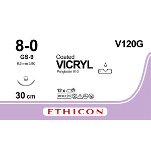 Vicryl gecoat gevlochten violet 8-0, GS-9 naald, V120G, 12 stuks