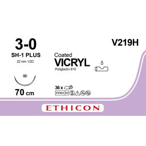 Vicryl ongekleurd gecoat 3-0, SH-1 PLUS naald, V219H, 36 stuks