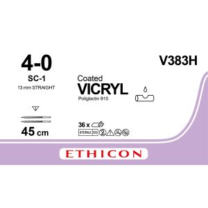 Vicryl violet gecoat 4-0, SC-1 naald, V383H, 36 stuks