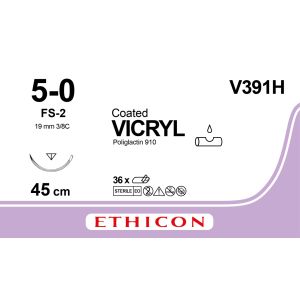 Vicryl violet gecoat 5-0, FS-2 naald, V391H, 36 stuks