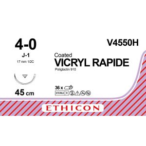 Vicryl Rapide gecoat ongekleurd 4-0, J-1 naald, V4550H, 36 stuks