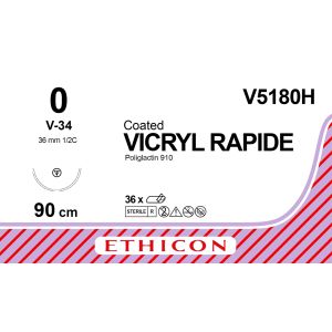 Vicryl Rapide gecoat ongekleurd 0, V-34 naald, V5180H, 36 stuks