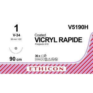Vicryl Rapide gecoat ongekleurd 1, V-34 naald, V5190H, 36 stuks
