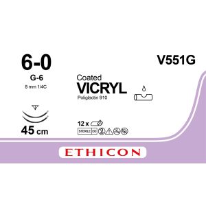 Vicryl gecoat violet 6-0, G-6 PRIME naald, V551G, 12 stuks