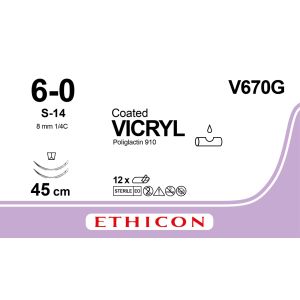 Vicryl gecoat ongekleurd 6-0, S-14 naald, V670G, 12 stuks