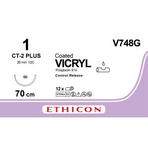 Vicryl gecoat violet 1, CT-2 PLUS CR naald, V748G, 12 stuks