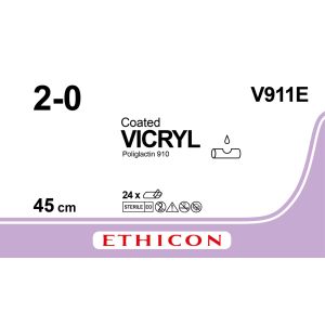 Vicryl ongekleurd 2-0, V911E, 24 stuks