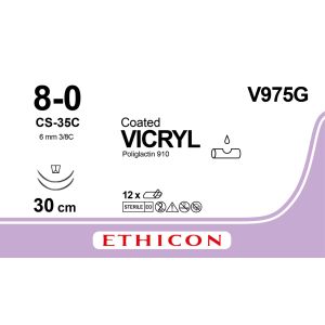 Vicryl gecoat gevlochten violet 8-0, CS-35C naald, V975G, 12 stuks