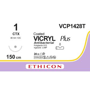 Vicryl Plus violet 1, CTX LP naald, VCP1428T, 24 stuks