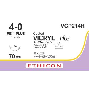 Vicryl Plus gecoat ongek. 4-0, RB-1 PLUS naald, VCP214H, 36 stuks