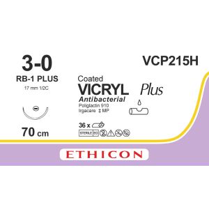 Vicryl Plus gecoat ongek. 3-0, RB-1 PLUS naald, VCP215H, 36 stuks